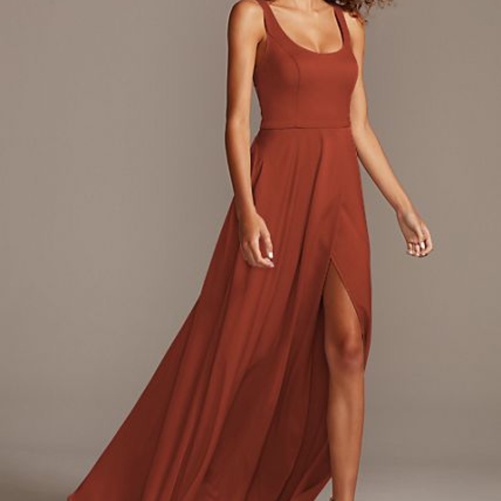 Davids Bridal Crepe-Back Satin Scoop Tank Bridesmaid Dress (Cinnamon)